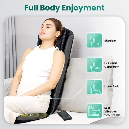 Miniatura 4 de Snailax Masajeador Shiatsu de espalda y cuello 2026 con calor, almohadilla para silla de masaje de amasamiento profundo, intensidad ajustable, cojín