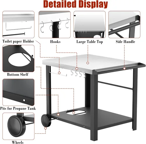 Miniatura 4 de Carrito de parrilla de superficie plana móvil de acero inoxidable de 34" x 24" para parrillas Ninja Woodfire y Blackstone Griddles, mesa de horno