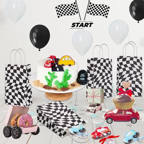Miniatura 5 de 30 bolsas de papel a cuadros con asa, bolsas de regalo de carreras a cuadros, tamaño 9 pies de alto x 5.5 pies de largo x 3.3 pies de profundidad