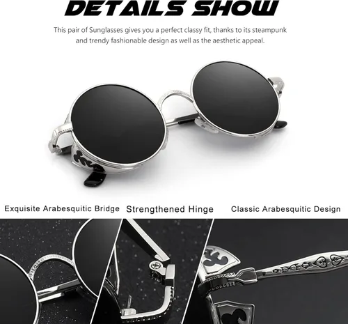Miniatura 3 de CGID E72 Retro Steampunk Style Inspired Round Metal Circle Polarized Sunglasses for Women Men