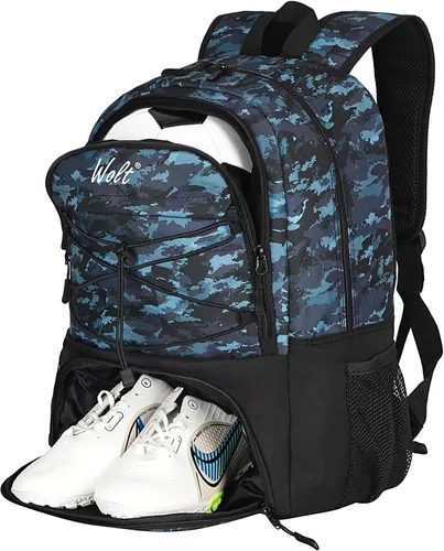 Miniatura 13 de WOLT - Mochila para balón de fútbol juvenil, bolsa deportiva con soporte para balón y compartimento para zapatos, para fútbol, fútbol americano