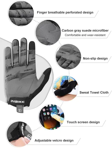 Miniatura 4 de INBIKE Guantes de ciclismo para hombres y mujeres, guantes de bicicleta transpirables con dedos completos, antideslizantes, pantalla táctil