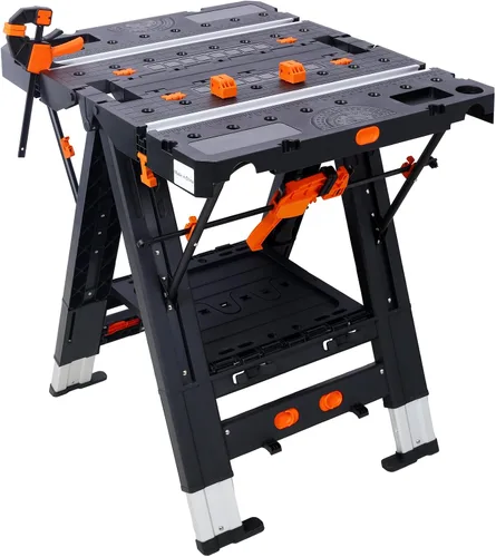 Mesa de trabajo plegable 2 en 1 y caballete, 31" Ancho x 25" Profundidad x 28" Altura Configuración fácil Banco de trabajo portátil, mesa de trabajo