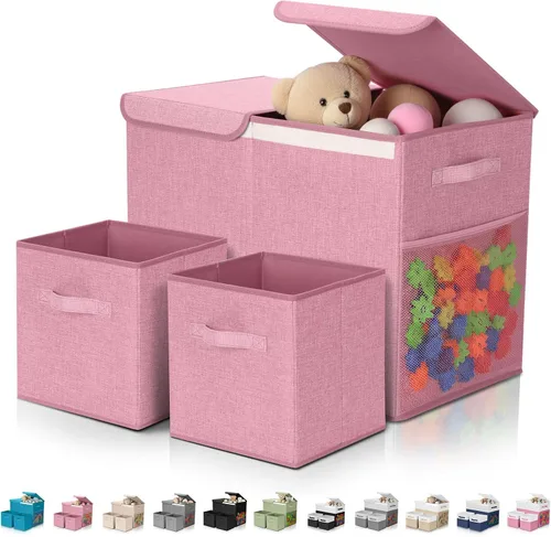 Miniatura 16 de Paquete de 3 Cajas Grandes de Almacenamiento de Juguetes de 23" con Cubos Contenedores de 11", Organizador de Juguetes Plegable con Tapas para Verde