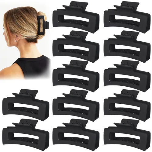 Paquete de 12 pinzas negras para el cabello para mujer, pinzas medianas para cabello fino y grueso, clips de plátano mate de sujeción fuerte