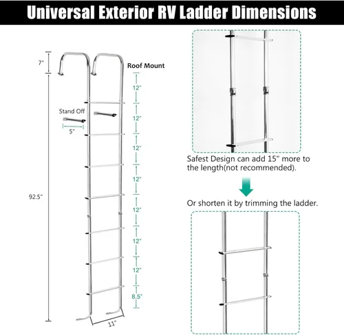 Miniatura 2 de Escalera universal exterior para caravana, escalera de aluminio para remolque de viaje de 7.6 pies y 8.4 pies, capacidad de 250 libras