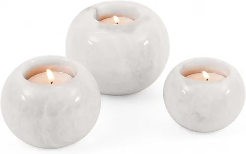 Miniatura 9 de Radicaln Portavelas de mármol de 4 pulgadas de ónix blanco hecho a mano, decorativo votivo para decoración del hogar, elegante juego de 3 mini