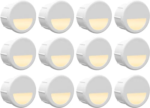 GKOLED Paquete de 12 Luces LED Empotradas de Bajo Voltaje Tamaño Mini para Escalones, Φ1 Iluminación Paisajística de Media Luna para Postes de
