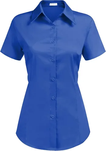 Miniatura 6 de HOTOUCH - Camisas básicas con botones para mujer de manga corta elásticas con cuello de botón para mesera y trabajo