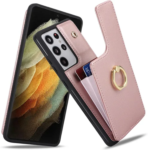 Miniatura 2 de Funda para teléfono Samsung Galaxy S21 Ultra con tarjetero para mujeres y niñas (6.8 pulgadas), funda tipo cartera [no para S21] con anillo