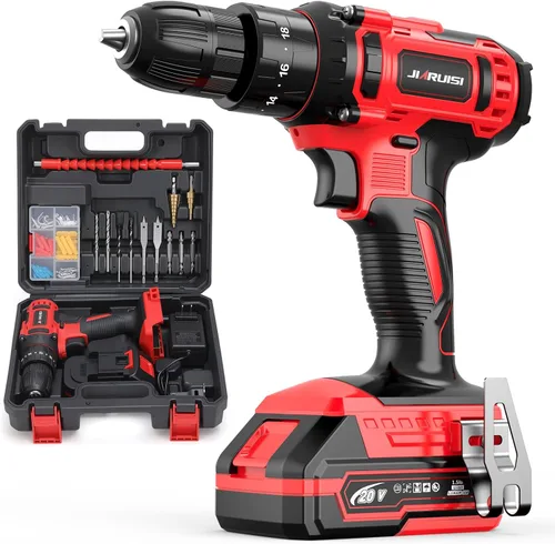 Miniatura 7 de Taladro inalámbrico de 20 V, juego de taladro eléctrico con cargador de batería y estuche de transporte, portabrocas sin llave de 3/8 pulgadas, 2