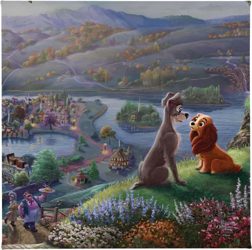 Miniatura 8 de Thomas Kinkade Studios Lady and the Tramp Falling In Love - Marco negro satinado (11 x 14 pulgadas)