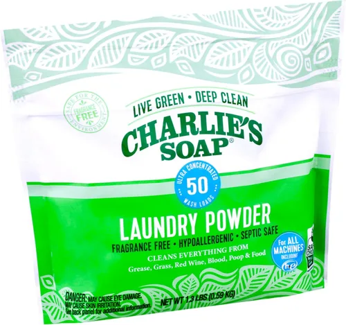 Miniatura 4 de Charlie's Soap Polvo de lavandería (50 cargas, 1 unidad) Detergente hipoalergénico en polvo de limpieza profunda – Respetuoso del medio ambiente