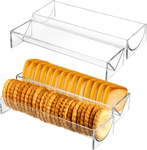 SOUJOY Paquete de 4 bandejas de galletas para servir, soporte acrílico para galletas, soporte rectangular transparente para exhibición de alimentos