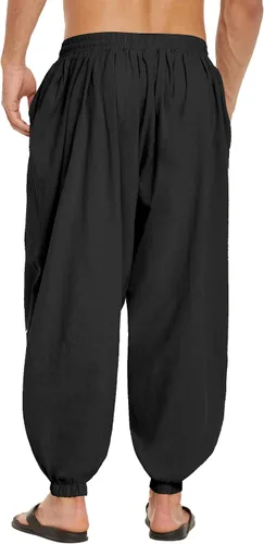Miniatura 3 de COOFANDY Pantalones harén de algodón para hombre, casuales, holgados, de lino, hippie