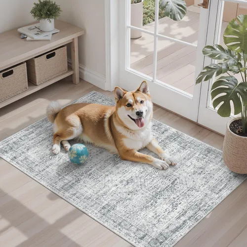 Miniatura 65 de Alfombra de pasillo Soalmost 2'6" x 10' lavable, alfombra antideslizante para cocina, baño, lavandería, alfombras vintage ultra delgadas para Beige