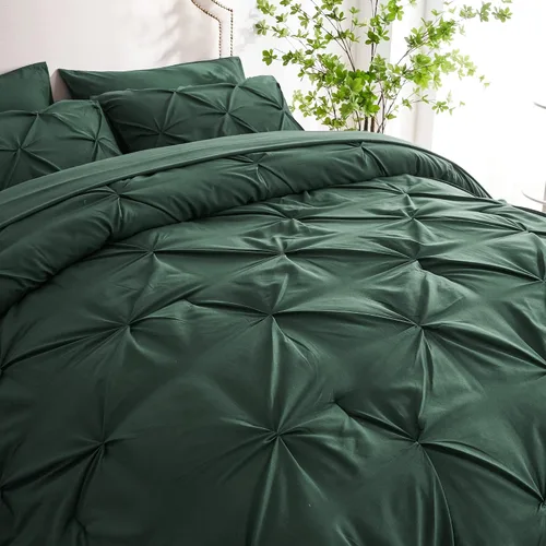 Miniatura 5 de Ubauba Juego de edredón de 7 piezas de color verde oscuro, tamaño Queen, ropa de cama en una bolsa de color verde cazador de 7 piezas, juego de ropa
