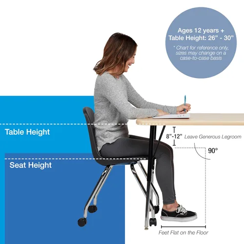 Miniatura 4 de FDP - Silla escolar móvil de 18 pulgadas con ruedas para niños, adolescentes y adultos, asiento ergonómico para aprendizaje en casa, aula u oficina