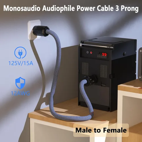 Miniatura 2 de Monosaudio Cable de alimentación de CA de audio HiFi, cable de alimentación con enchufes chapados en rodio de 3 clavijas, versión estadounidense
