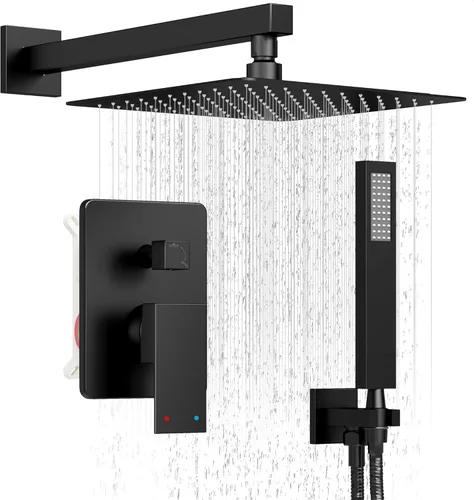 Miniatura 9 de Sistema de Ducha de Níquel Cepillado, Conjunto de Grifería de Ducha con Cabezal de Ducha de Lluvia de 10 Pulgadas y Rociador Manual, Conjunto