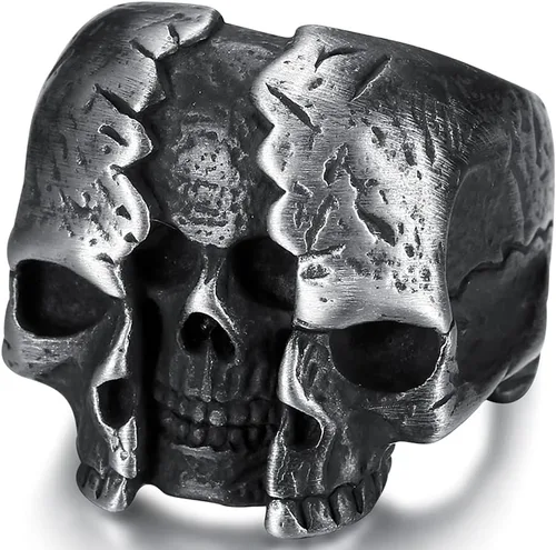 Jude Jewelers Anillo retro vintage de acero inoxidable antiguo con calavera gótica de la muerte de Halloween, motociclista, cóctel, fiesta, Metal,