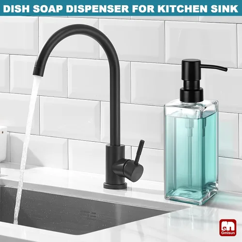 Miniatura 4 de Dispensador de jabón de vidrio ámbar GMISUN, dispensador de jabón de manos con bomba de acero inoxidable para baño, dispensadores de cocina