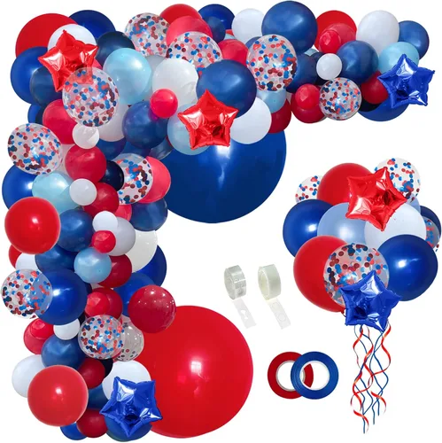 PERPAOL Kit de guirnalda de globos de color azul marino, rojo y blanco, 140 unidades, para graduación de clase de 2024, día 4 de julio, bandera