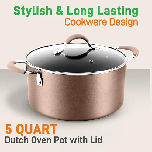 Miniatura 2 de NutriChef Utensilios de cocina antiadherentes duraderos horno holandés, olla grande 5 cuartos de galón, modelos compatibles NCCW14S y NCCW20S