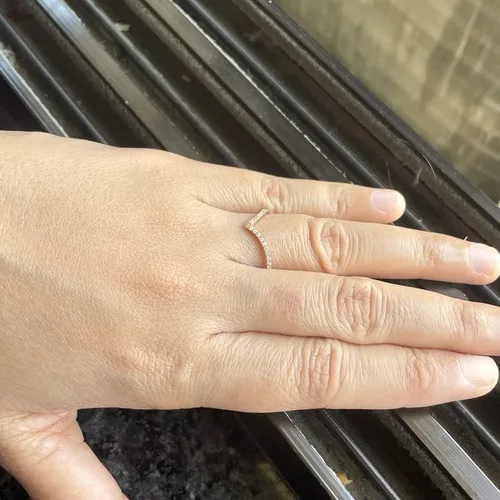 Miniatura 4 de Anillo de boda de diamante para mujer, anillo de boda de diamante en forma de V con acabado de oro de 14 quilates, anillo de diamante apilable