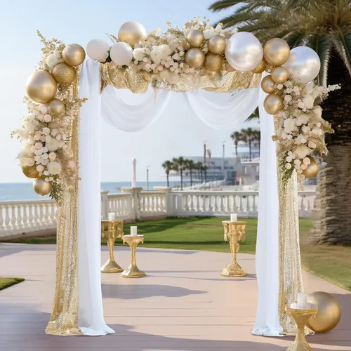 Miniatura 5 de Tela drapeada para arco de boda, 1 panel de cortinas de arco blanco de 28 pulgadas x 19 pies y 1 panel de 16 pulgadas x 19 pies, cortinas de tela