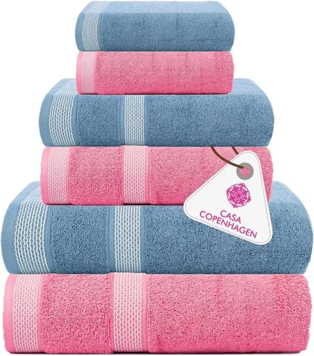 Miniatura 152 de CASA COPENHAGEN Juego de 6 toallas de palomitas de maíz, color azul polvoriento, 21.16 oz/m², 2 toallas de baño, 2 toallas de mano y 2 toallas