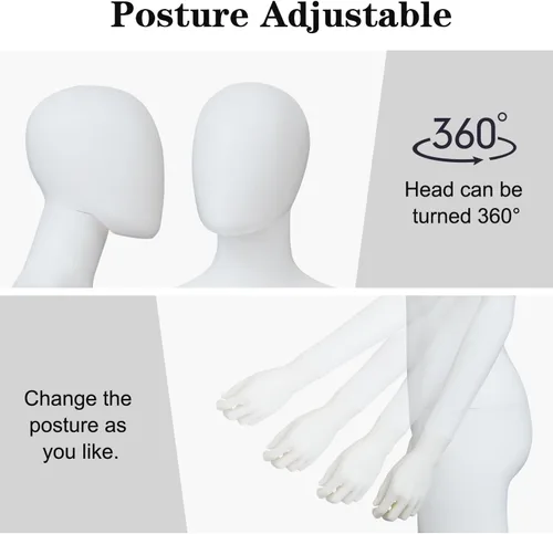 Miniatura 4 de Kinfant Maniquí de cuerpo completo para mujer, soporte de maniquí desmontable de 6 pies con base de metal, modelo de vestido ajustable para tienda