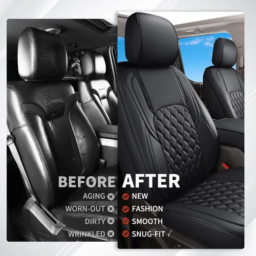 Miniatura 7 de Huidasource Fundas de asiento delantero de automóvil, funda de cojín impermeable de piel sintética F150 para asiento de camión, ajuste personalizado