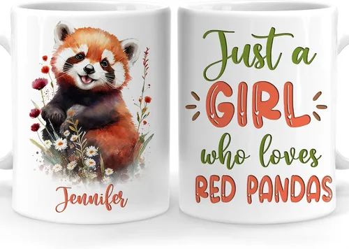 Hyturtle Regalos personalizados para amantes del panda rojo, con texto en inglés «Just A Girl Who Loves Red Pandas», taza de café de cerámica con