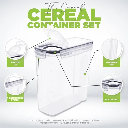 Miniatura 5 de Dispensador de cereales, dispensador de arroz, 4 unidades, recipientes herméticos para almacenamiento de arroz, dispensador de cereales para harina