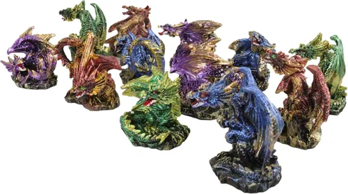 Miniatura 7 de Ebros - Juego de 12 dragones en miniatura en diferentes poses de fantasía, mazmorras y dragones, mini escala de 2 pulgadas de alto, esculturas