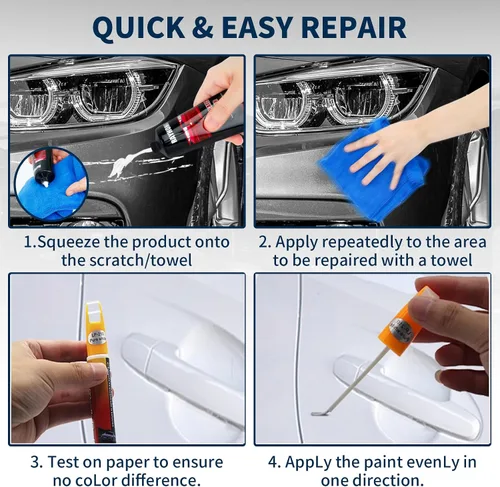 Miniatura 3 de Lápiz de pintura de retoque blanco para automóviles y kit de removedor de arañazos de automóvil, fácil reparación de arañazos para vehículos