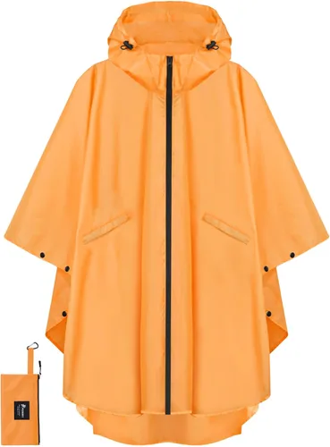 Miniatura 10 de PTEROMY Poncho de lluvia con capucha para adultos con bolsillo y cremallera, chubasquero impermeable ligero para hombres y mujeres
