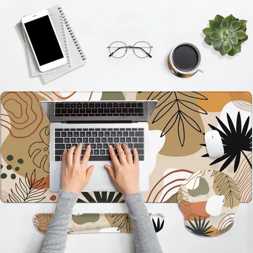 Miniatura 7 de Britimes Bohemian Plants - Juego de alfombrillas de mouse 4 en 1 grande + reposamuñecas para teclado+reposamuñecas de ratón+juego de posavasos