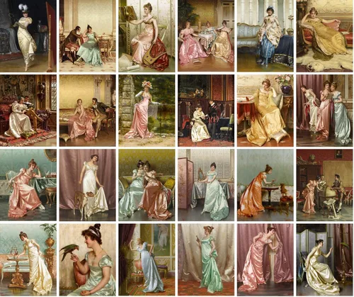 Miniatura 2 de Calcomanías grandes (24 piezas de 2.5 x 3.5 pulgadas), hermosas damas en vestido de seda, retratos victorianos, pintura de museo antiguo, póster