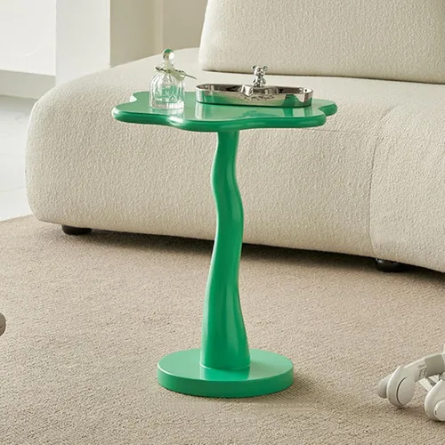 Miniatura 9 de HM&DX Mesa auxiliar de madera con forma de flor, elegante mesa de centro para sofá pequeño con pedestal redondo, mesa auxiliar moderna