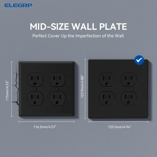 Miniatura 4 de ELEGRP Placas de pared dúplex sin tornillos de 2 segmentos, cubierta frontal termoplástica irrompible de tamaño mediano para toma de corriente Mate