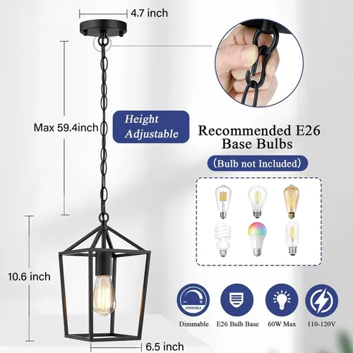 Miniatura 6 de Sheetea Paquete de 2 luces colgantes de granja para isla de cocina, lámparas colgantes negras para comedor, iluminación colgante de cocina moderna