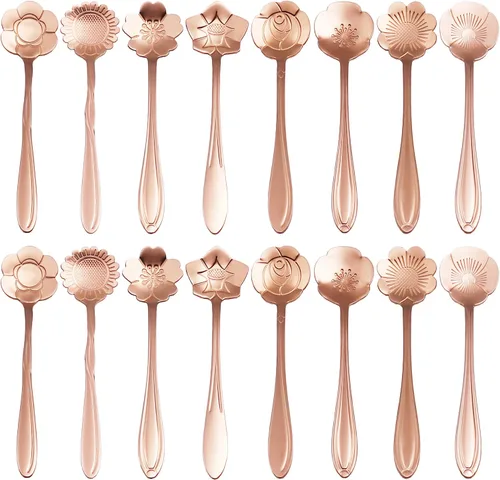 Miniatura 2 de Juego de 16 cucharas de café, cucharas de té de acero inoxidable para bebidas y mezclas, mermelada de batido (dorado-16)