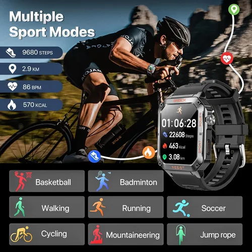 Miniatura 5 de Reloj inteligente militar para hombre, reloj inteligente de seguimiento de actividad física para Android/iPhone, pantalla HD de 1.91 pulgadas