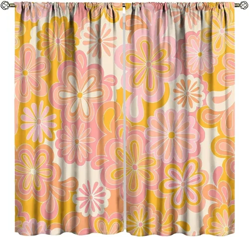 Miniatura 14 de Cortinas estilo retro de los años 60, estilo hippie floral, blanco y naranja, estilo bohemio y moderno, para cocina, dormitorio, decoración