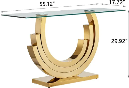 Miniatura 140 de Mesa de centro de cristal de lujo, mesa de centro de sofá de 47 pulgadas con marco de acero inoxidable dorado y parte superior de vidrio negro, mesa