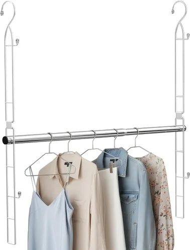 Supforce Barra colgante de acero inoxidable, 1 paquete de extensor de barra de armario ajustable de altura y ancho, organizador de almacenamiento