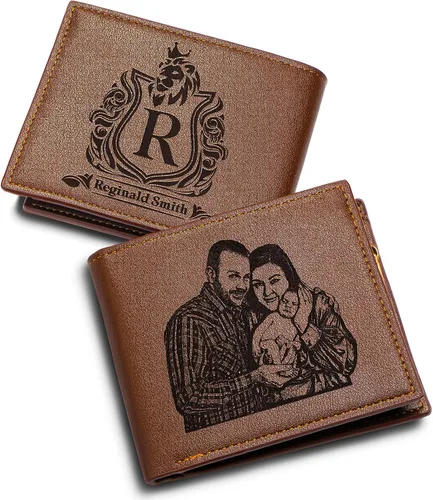 awofer Cartera grabada personalizada con fotos para hombres, regalos personalizados para marido, papá, hijo