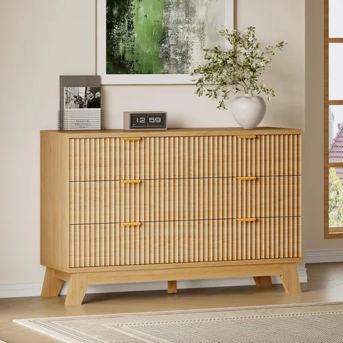 Miniatura 17 de BORNOON Cómoda alta de 46" para dormitorio, cómoda de 6 cajones acanalados, cómoda moderna de madera con almacenamiento profundo, correderas